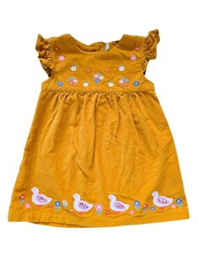JoJo Maman Bebe Corduroy Dress Duck Embroidered Floral Toddler Girl 12-18m